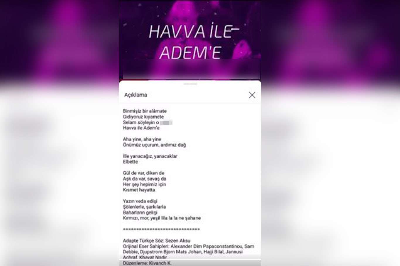 Hazreti Adem ve Havva'ya hakaret eden sözde sanatçı Sezen Aksu'ya tepki Hazreti Adem ve Havva'ya hakaret eden sözde sanatçı Sezen Aksu'ya tepki